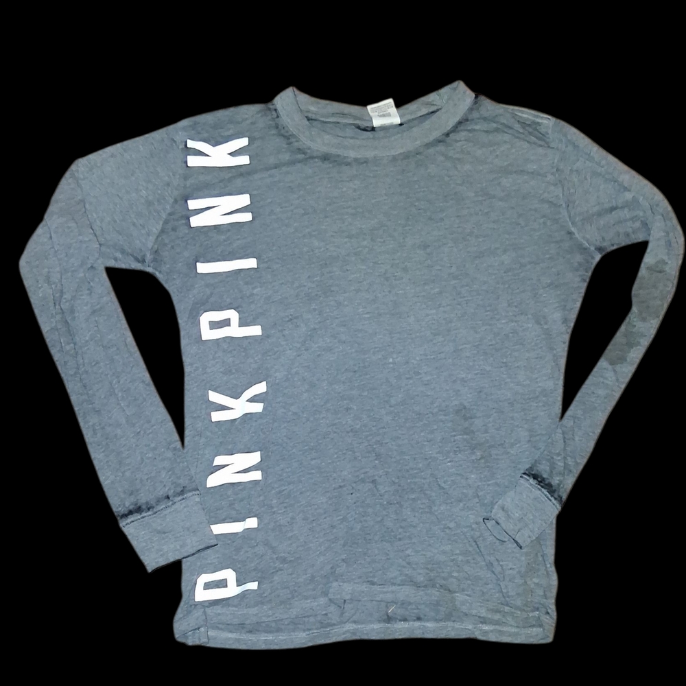 PINK Victoria's Secret Gray Long Sleeve Tee with White Lettering